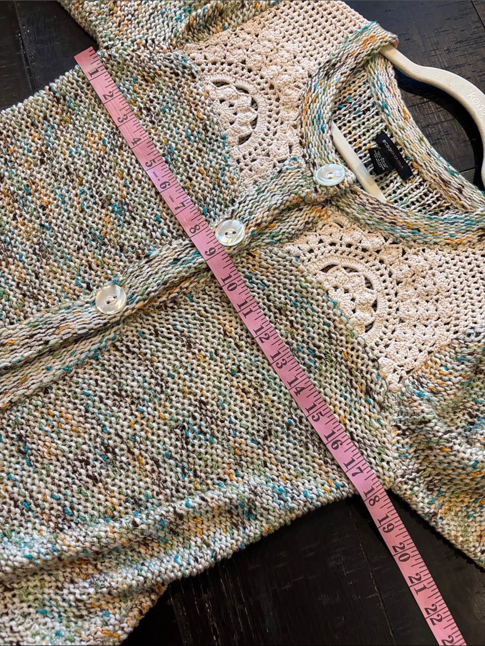 Bcbgmaxazria Boho Cream Multicolor Crochet Yoke Buttoned Cardigan Large - Picture 4 of 7